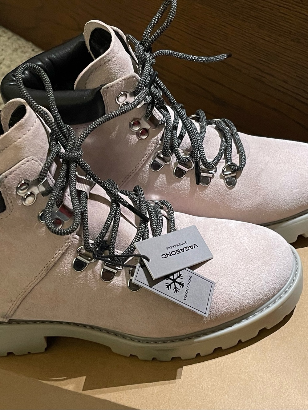 Vagabond Light Pink Suede Lace-Up Hiker Boots